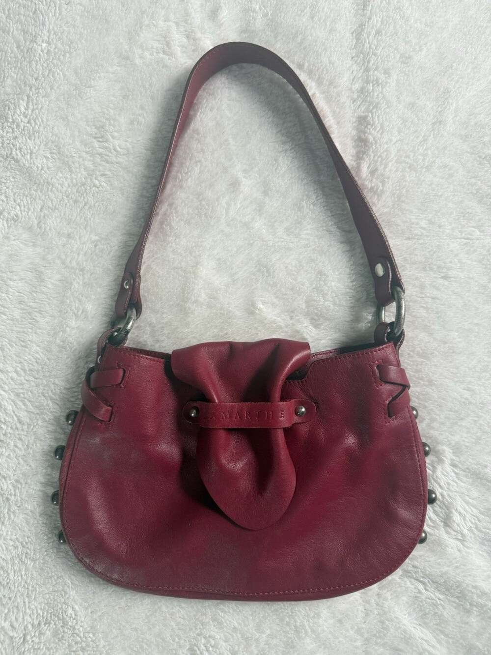 Rare Vintage LAMARTHE Paris 2006 Red Leather Shoulder Bag Studded Y2K Gorgeous